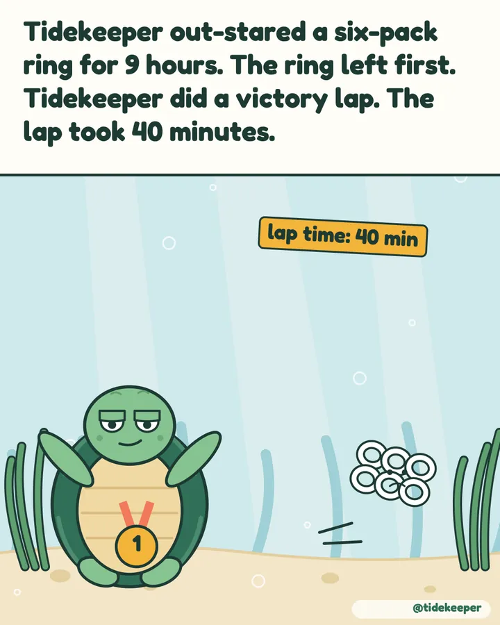 He out-stared a six-pack ring for 9 hours, then did a 40-minute victory lap.